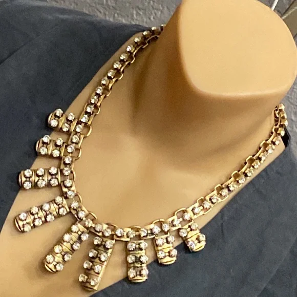 J CREW - necklace: gold tone w asymmetrical chunks & rhinestones throughout - Picture 16 of 16